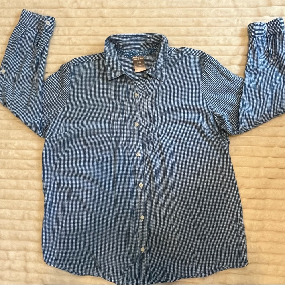 White sage Blue Checkered women's button-down pleated Shirt size XL (16-18)